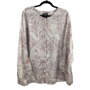 Tahari 100% Linen Lilac Lavender White Button Down Tunic Shirt 2X